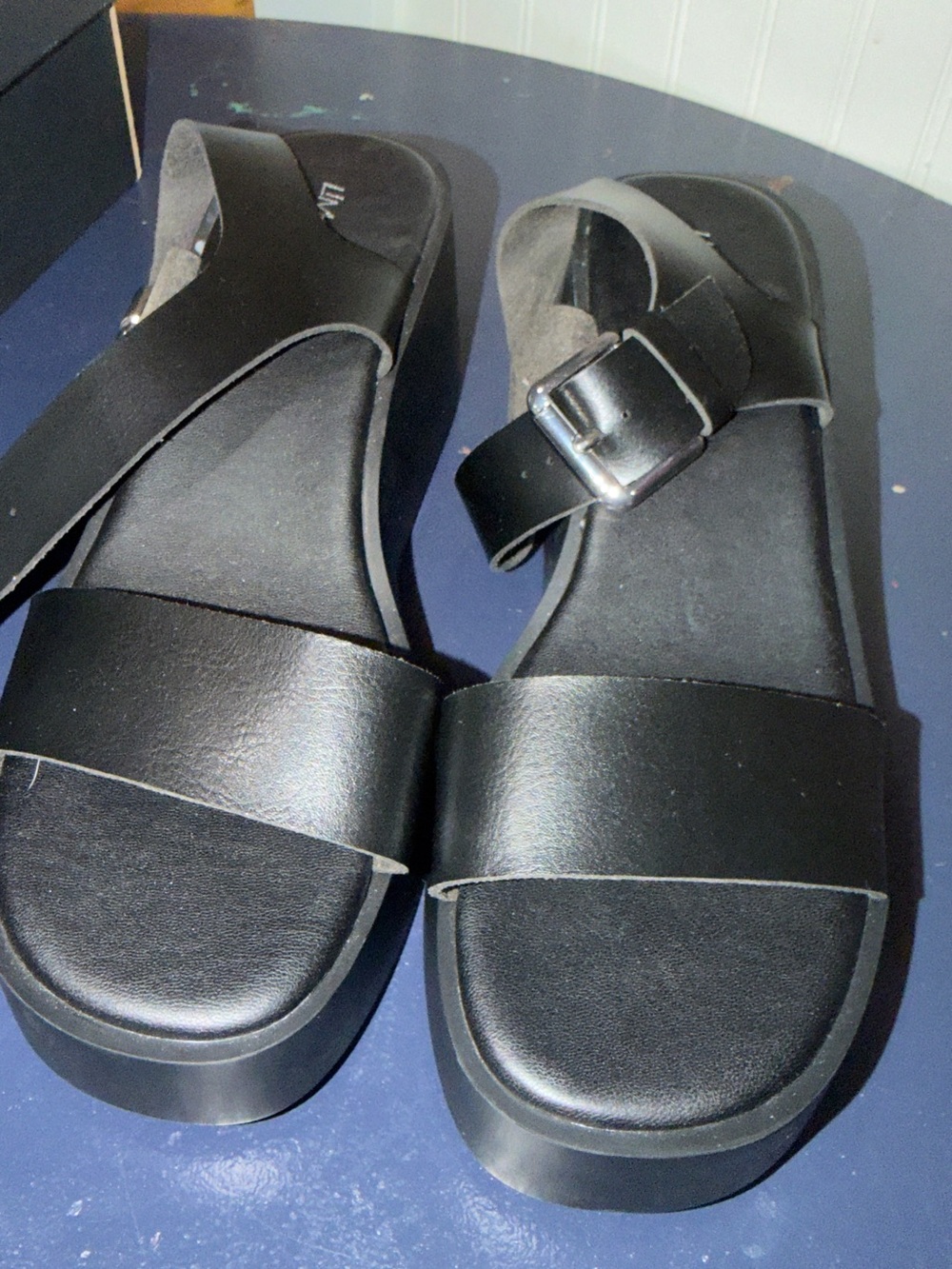 Limelight Black Platform Slide Sandals with Buckle Detail